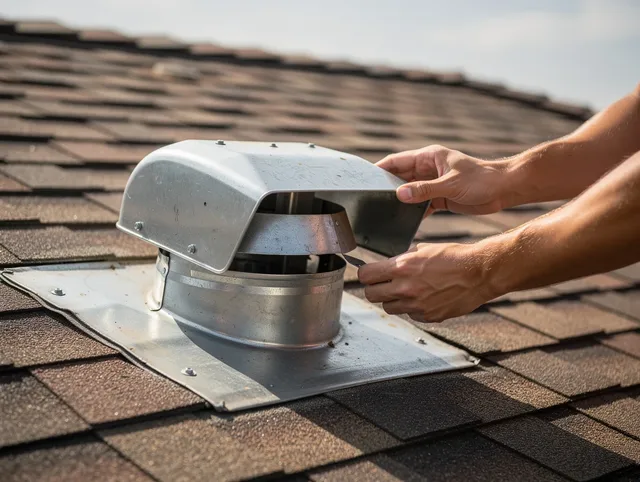 Pembroke Pines Dryer Vent Cleaning certified technician safely cleaning a roof-mounted dryer vent in Pembroke Pines