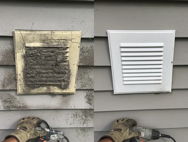 Pembroke Pines Dryer Vent Cleaning technician installing high-quality dryer vent cover at a residential property in Pembroke Pines