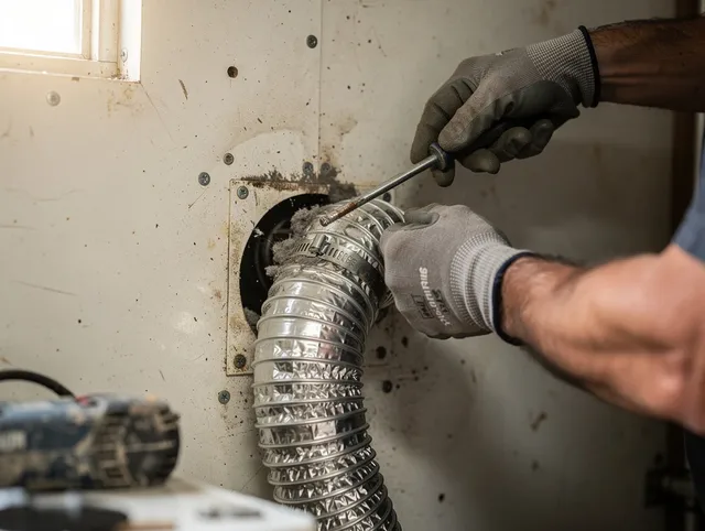 Pembroke Pines Dryer Vent Cleaning technician performing precise dryer vent hose installation in Pembroke Pines